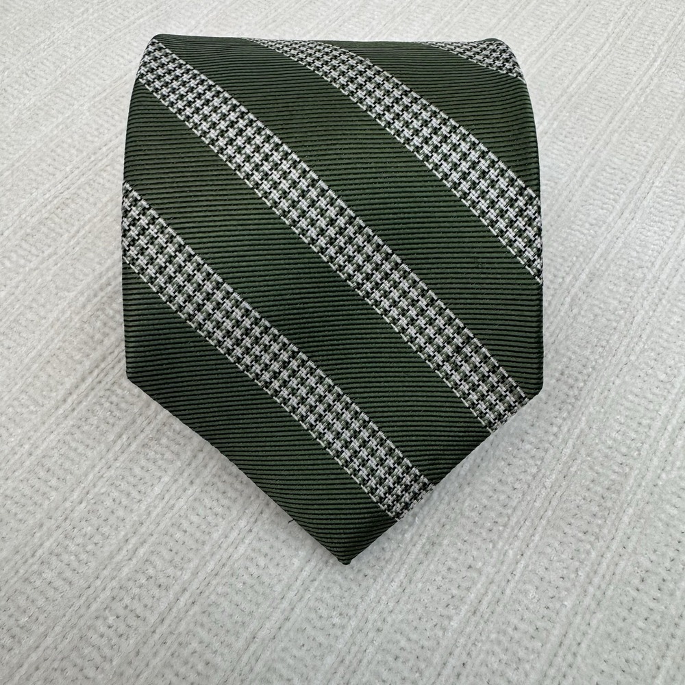 Brooks Brothers Stripe Rep Silk Tie Green White Mens Classic 58in